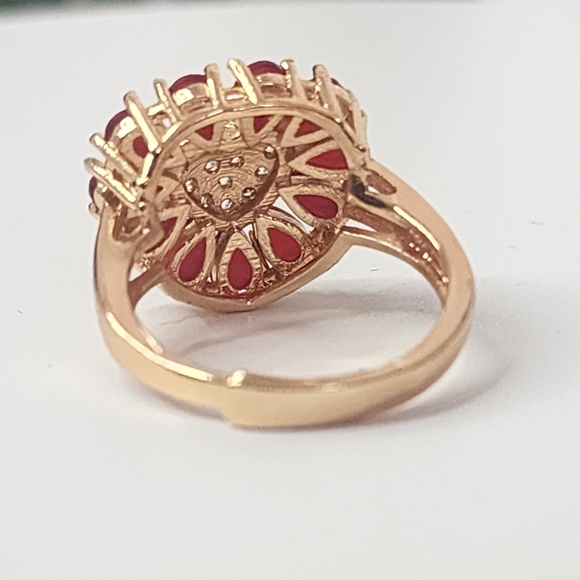 Ruby Red Zirconia Heart Shaped Ring Gold Plated Adjustable New - Picture 4 of 9